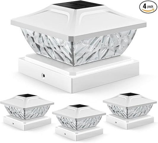 4 Pack Solar Post Cap Lights, 2 Mode Bright Solar Post Lights Outdoor Waterproof, Outdoor Post Lights Solar Powered Deck Lights for 4x4 4.5x4.5 5x5 Posts in Garden Decor