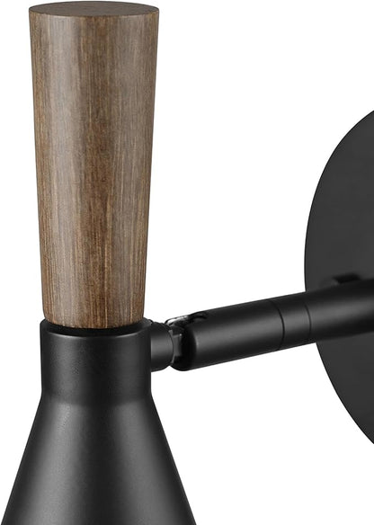 Globe Electric Plug-in or Hardwire Wall Sconce, Matte Black, Wood-Tone Switch, Metal Shade, 6-Foot Cord, 65000101