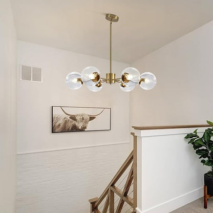 KCO Lighting Modern 6-Light Sputnik Chandelier with Clear Glass Globe Mid Century Adjustable Ceiling Pendant Light Gold Brass Flush Mounted Fixture