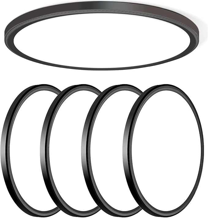 WKONCLDY 4700lm LED Flush Mount Ceiling Light, Super Slim 16 inch LED Ceiling Light, 5000K LED Ceiling Light for Bedroom, Living Room, Dining Room (Black, Four Pack)