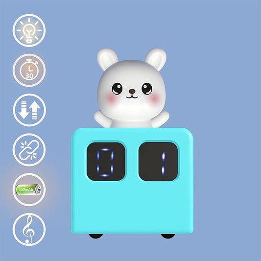 Colorful Life Interactive Train Night Light – Sensor Engine with Musical Animal Cars, Magnetic Connection, Rechargeable, Warm & White LED, Cute Bunny Design (White Rabbit, Eight Tone Model)
