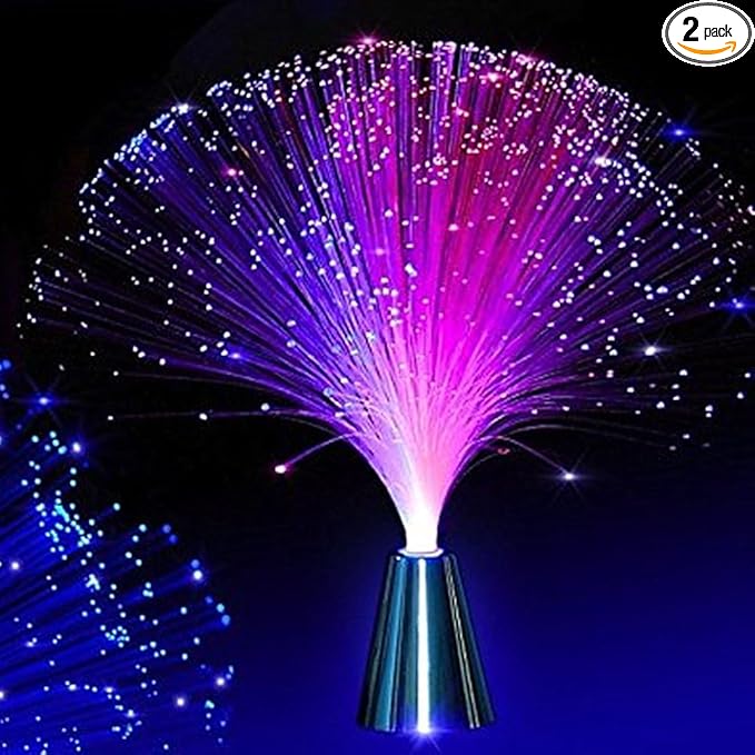 EA 2 pck 13‘’ inch LED Colourful Changing Fibre Fiber Optic Fountain Night Light Calming Lamp Christmas