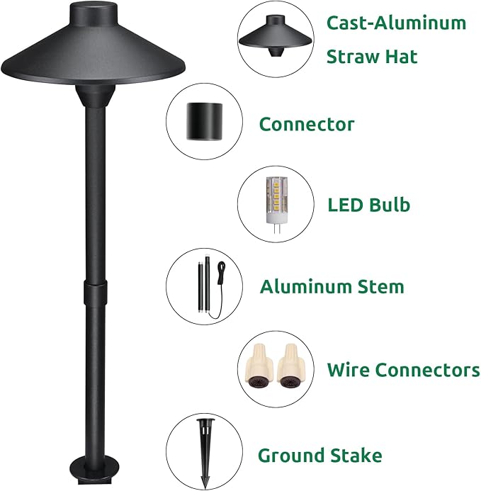 Lumina Lighting® Low Voltage Landscape Lighting Cast-Aluminum Path and Area Light Warm White 3W G4 LED Bulb and ABS Ground Stake Included for Yard Walkway Lawn PAL0106-BKLED4 (Black,4-Pack)