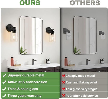 Zarbitta Set of 2 Wall Sconces for Bathroom,Black Modern Vanity Lights with Clear Glass Shade,Bathroom Wall Lamp for Mirror Kitchen Living Room Hallway Cabinet Porch