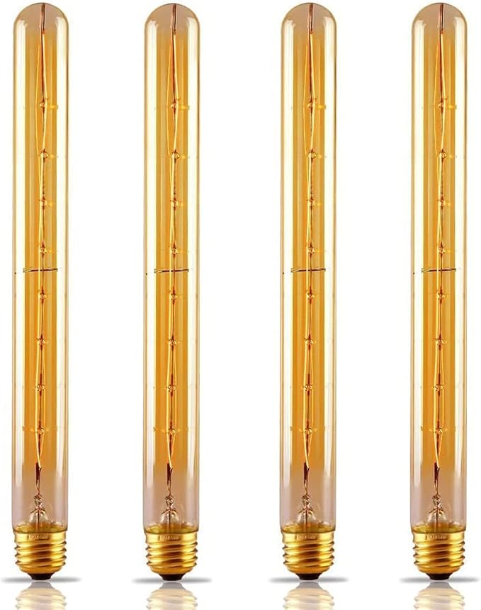 T30 Tubular Edison Light Bulb 40W Amber Vintage Edison Bulb Incandescent Filament Bulb T300 E26 2200K Dimmable Antique Golden Tinted Glass Bulb for Wall Sconce Pendant Lighting(4 Pack)