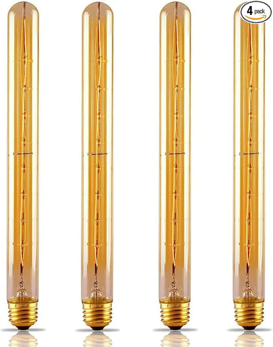 T30 Tubular Edison Light Bulb 40W Amber Vintage Edison Bulb Incandescent Filament Bulb T300 E26 2200K Dimmable Antique Golden Tinted Glass Bulb for Wall Sconce Pendant Lighting(4 Pack)
