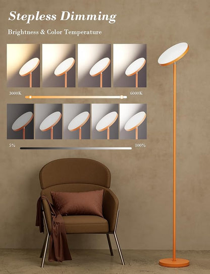 OHLUX Orange Floor Lamp, 32W/2500LM Super Bright Dimmable Sky LED Modern Torchiere Standing Lamp, LED Floor Reading Lamp with 4 Color Temperatures, Remote Touch Control, 1 Hour Timer for Living Room