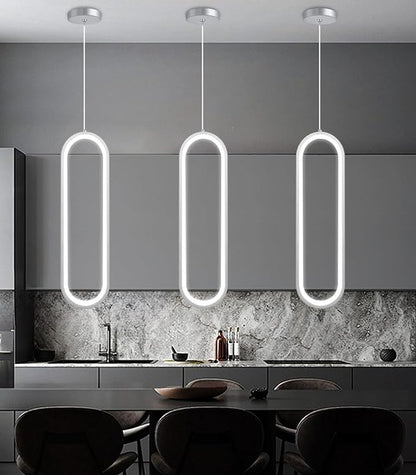 Modern Ring Chandelier LED Dimmable Ceiling Light for Living Room Kitchen Island Staircaes Silver