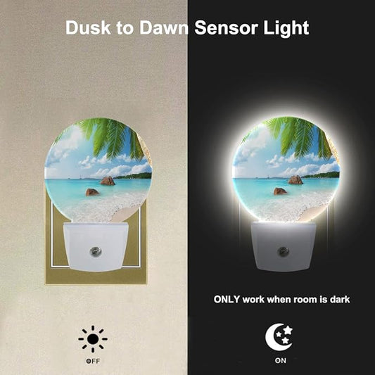 EKOBLA Palm Tree & Beach Plug-in Night Light, Island Ocean Tropical LED Nightlight with Dusk to Dawn Auto Sensor for Home Decor
