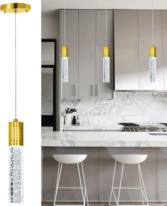 HAIXIANG Linear Chandeliers LED Pendant Lights for Kitchen Island Fixtures Bubble Crystal Chandeliers 6000K Daylight LED Bulbs Mini Pendant Lighting for Island Modern Pendant Light Fixtures