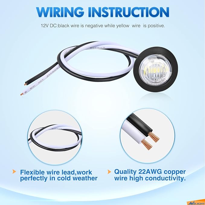 Nilight 10 PCS 3/4 Inch Round LED Clearance Light Front Rear Side Indicator Bullet Marker Lamp for Truck RV Car Bus Trailer Van Caravan Boat, White