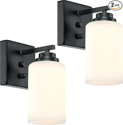 Loyareal Wall Sconces with Switch Set of Two, Bedside Wall Lamps for Bedroom, Modern Bathroom Light Fixtures with Milk Glass Shade, Black Sconces Wall Lights for Hallway, Living Room, Kitchen
