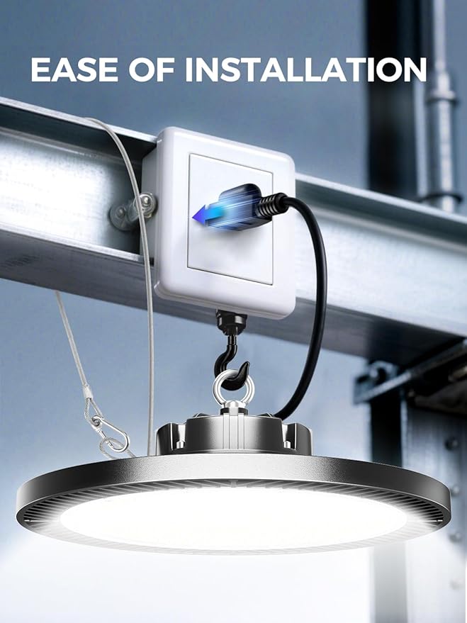 Super Bright 150W High Bay Led Shop Lights| 22500LM 5000K AC110-277V UFO Led High Bay Light With Plug 5ft Cable| Garage Lighting High Bay Light For Garage Shop Warehouses Workshops Gym Barn Factory