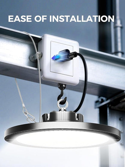 Super Bright 150W High Bay Led Shop Lights| 22500LM 5000K AC110-277V UFO Led High Bay Light With Plug 5ft Cable| Garage Lighting High Bay Light For Garage Shop Warehouses Workshops Gym Barn Factory