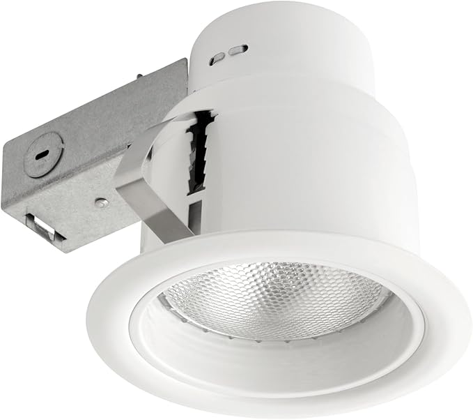 Globe Electric 90671 5" Rust Proof Indoor/Outdoor Ridged Baffle Round Trim Recessed Lighting Kit, White, Easy Install Push-N-Click Clips, 4.5" Hole Size, Dimmable, Porch Light, Bulb Not Included