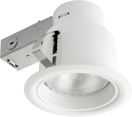 Globe Electric 90671 5" Rust Proof Indoor/Outdoor Ridged Baffle Round Trim Recessed Lighting Kit, White, Easy Install Push-N-Click Clips, 4.5" Hole Size, Dimmable, Porch Light, Bulb Not Included