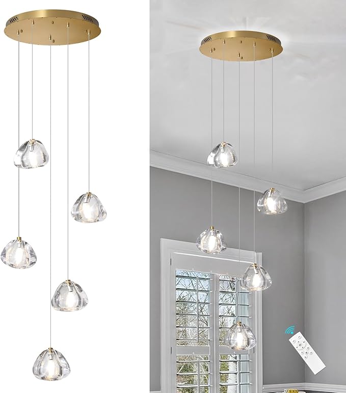 HAIXIANG Modern LED Chandeliers for Dining Room Kitchen Pendant Lights Lighting for Island Dimmable Fixtures Bubble Crystal Floating Chandelier LED Lights Antique Gold