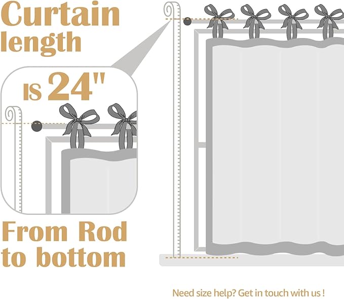 jinchan Linen Tie Top Curtains 24 Inch Length Farmhouse Cafe Curtains Set of 2 for Bedroom Bathroom Rustic Small Windows Light Filtering Crude Panels with Sage Green Ties