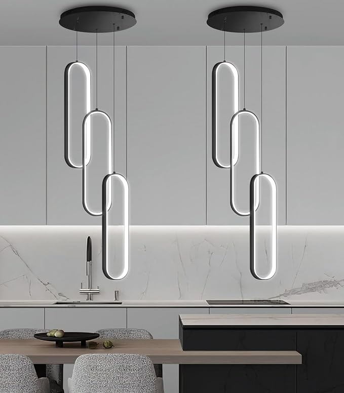 Modern Ring Chandelier LED Dimmable Flush Mount Ceiling Light for Foyer Living Room Staircaes Black
