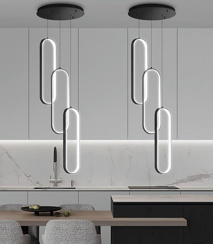 Modern Ring Chandelier LED Dimmable Flush Mount Ceiling Light for Foyer Living Room Staircaes Black