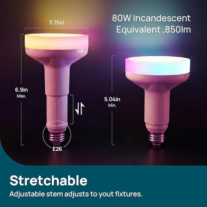 Linkind Matter BR30 Smart Light Bulbs with Stretchable Design & 4-Zone Aurascape Color, 850LM Recessed Smart Flood Light Bulb, Works with Alexa/Apple Home/Google Home, Music Sync Light Show, 1 Pack