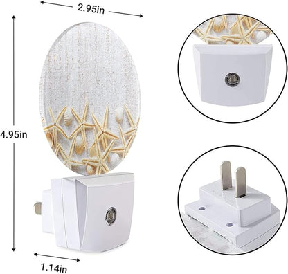 EKOBLA Beach Shell Plug-in Night Light, Coastal Rustic White Wood LED Nightlight for Farmhouse Decor, 0.5W Sleep Friendly