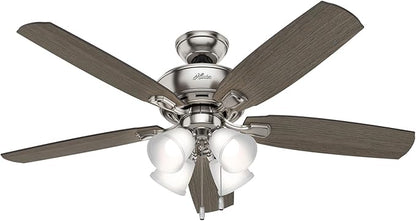 Hunter 52 inch Indoor Ceiling Fan with LED Lights - Ceiling Fan with Pull Chain, For Bedroom or Living Room, Standard Mount, No Remote, 5 Blades, Includes Bulbs - Amberlin 53216, Brushed Nickel