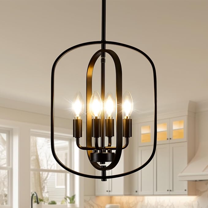 Black Chandelier for Dining Room Light Fixture, Modern Farmhouse Chandelier for Entryway Foyer Lighting Fixtures, Pendant Lights Kitchen Island Hanging Rustic Small Chandelier for Living Room