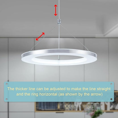 CHYING 3 Pack LED Modern Pendant Lights Kitchen Island, 11.8" 15W Cool White Ring Chandelier, Adjustable Height Silver Hanging Pendant Ceiling Light for Dining Room Bedroom Hallway Entryway, 6500K