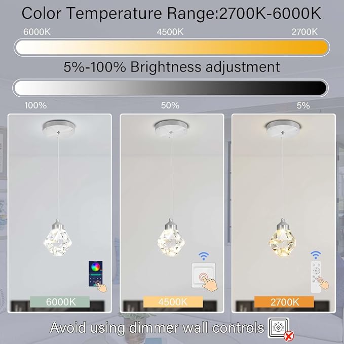 Crystal Pendant Light for Kitchen Island,Silver Chandelier Lights Fixture, Hanging Lighting Ceiling Light Fixture Modern Adjustable Pendant Lighting for Dining Room Bedroom