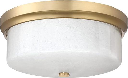Close to Ceiling Light, 12inch Flush Mount Ceiling Light Fixture, Metal Gold Finish with Handmade White Marble Art Glass Shade for Bedroom Living Room Hallway Kitchen Laundry