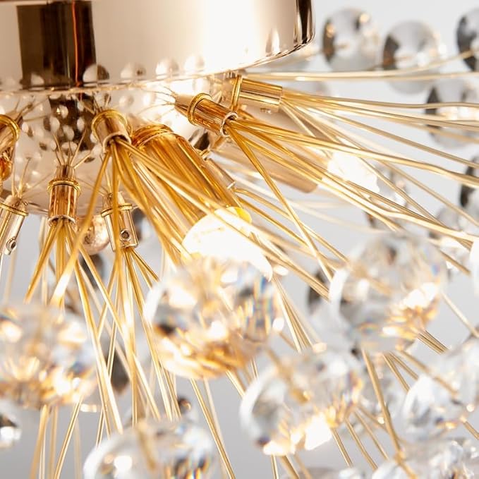 AGV LIGHTING Modern Crystal Flush Mount Ceiling Light Fixture, Dandelion Sputnik Semi Flush Mount Ceiling Light, 16" 5-Light with G9 Base Gold Ceiling Light Fixture