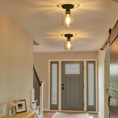 YYT Black Hallway Light Fixtures Ceiling 1-Light Semi Flush Mount Ceiling Light Small Kitchen Cieling Lights Black Hallway Light Fixtures Single Light Fixture with Clear Glass Shade Set of 2