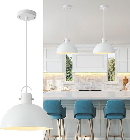 White Pendant Light 2 Pack, 11.8 Inch Pendant Lights Kitchen Island, Dome Pendant Lights, Farmhouse Pendant Light for Kitchen Island, Dining Room, Living Room
