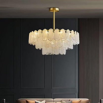 31.5in Gold Crystal Chandelier Modern Pendant Lighting 12-Light Round Crystal Chandeliers for Kitchen Island Cloud Glass Multi-Tier Light Fixture for Dining Room, Living Room, Kitchen