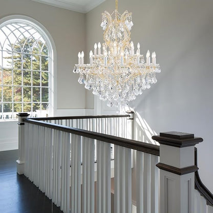 Large Gold Modern Crystal Chandelier Light Fixtures - 24 Lights, Maria Theresa Crystal Pendant Light Foyer Chandelier Fixtures for Staircase Hallway Living Room Entryway