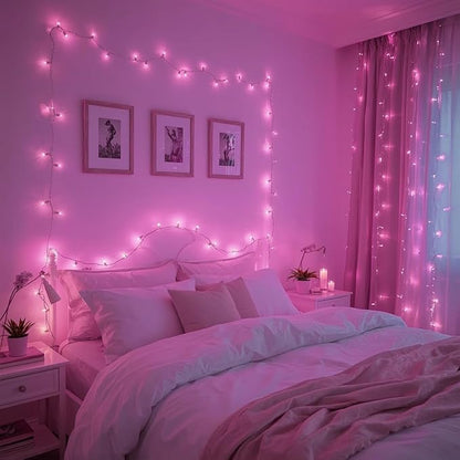 Etinga 200 LED Pink Fairy Lights, 66ft Plug-in Decorative String Lights with 8 Modes for Indoor Outdoor Bedroom Wall Tree Patio Wedding Party (Pink, 200 LED 66ft)