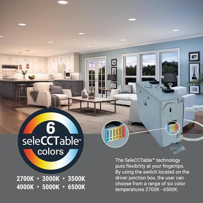 HALO LCR 6 in Canless LED Downlight, 23W, Regressed Outdoor Lighting with 6 Selectable CCT 2700K-6500K, Dimmable, 2000 Lumens, IC Rated, Wet Location, Matte White Finish - LCR615RD9FSE020