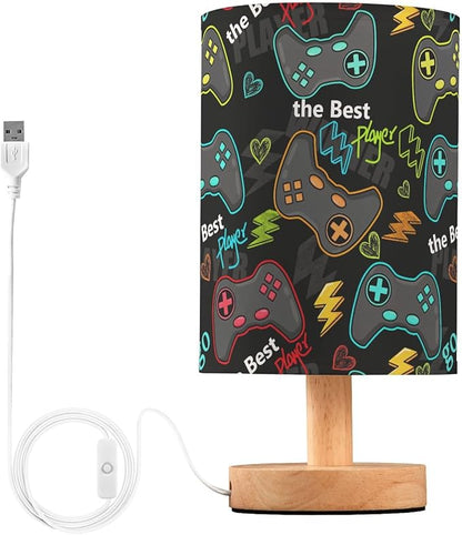 Bedside Table Lamp Video Game Gaming Gamer Nightstand Lamp with Wood Desk Lamps for Bedroom Living Room Nursery Office Home Decor