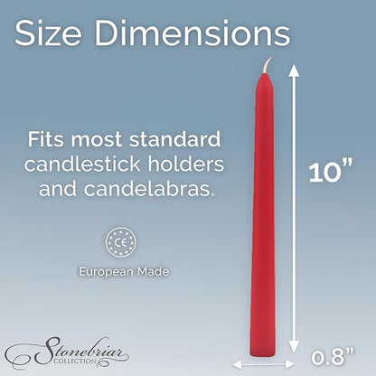 Stonebriar Unscented Taper Candles – 7 Hour Burn Time, Long-Lasting Wax Candles for Weddings, Holidays, Home Décor & Special Events, Pack of 4, Red, 10"