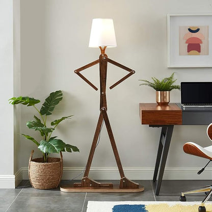 Cool Decorative Tall Floor Lamp Wood Swing Arm Standing Corner Reading Lights for Kids Bedroom Living Room Farmhouse - LED Bulb Included (Teak)