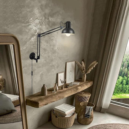 Black Industrial Swing Arm Wall Light Nordic Adjustable Long Arm Wall Sconces Lamp Metal Double-arms Folding Architect Work Wall Mount Lighting for Bedroom Reading Living Room