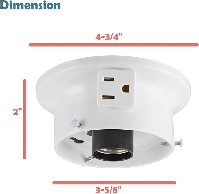 Aspen Creative 22103-03-1, Flush Mount Ceiling Fixture Shade Holder Kit with Outlet in Matte White Finish 3-5/8" Fitter, 4-3/4" Diameter x 2" Height