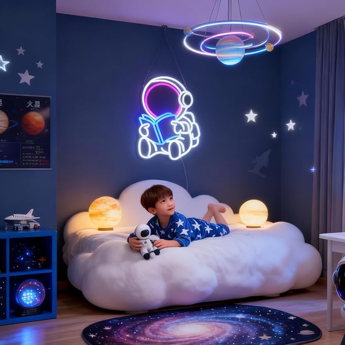 Astronaut Book Neon Sign, Astronaut Led Sign, Custom Neon Sign, Book Store Wall Decor Kid's Room Game Room Wall Art Decor,Bookish LED Sign, Bookworm Reader Club Wall Decor Christmas Birthday Gifts
