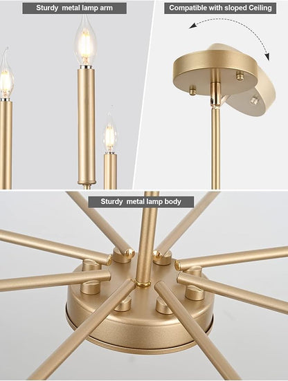 Yiisem Modern Farmhouse Gold Chandelier, 8-Light Rustic Candle Chandelier, Industrial Hanging Chandeliers for Dining Room, Kitchen, Foyer, Entryway, Living Room