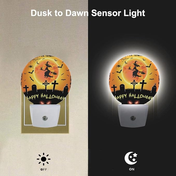 EKOBLA Halloween Plug-in Night Light, Seasonal Witch, Bat & Graveyard LED Nightlight for Halloween Home Decor