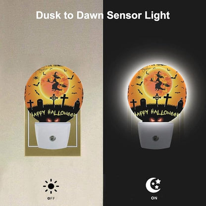EKOBLA Halloween Plug-in Night Light, Seasonal Witch, Bat & Graveyard LED Nightlight for Halloween Home Decor