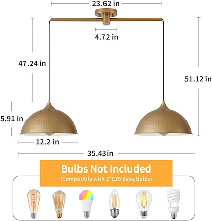 Pendant Lights Kitchen Island, 2-Pack Dome Pendant Light Gold and White Light Fixtures Industrial Vintage Hanging Pendant Lighting for Dining Room Restaurant Cafe Entryway