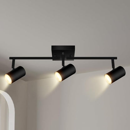 AUQUEE 3 Light Track Lighting Fixtures Ceiling, Black LED Track Lighting Kit, Modern Kitchen Track Lights with Rotatable Light Heads, Ceiling Spot Lighting for Living Room/Hallway/Bar, No GU10 Bulb
