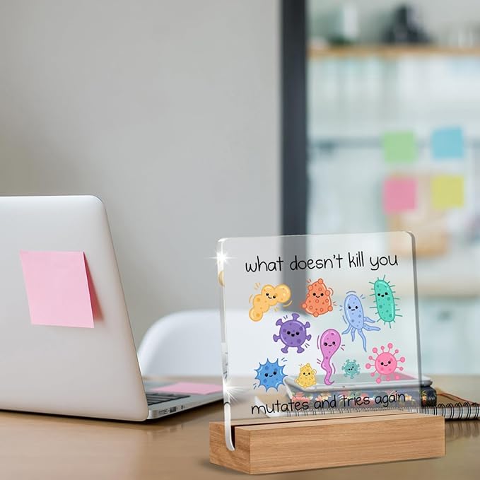 Biology Microbiology Gifts for Women Men Science Teacher Scientist, Microbiology Motivational Quote Sign, Science Gifts Acrylic Plaque Table Sign Office Desk Decor 4 × 4 Inch